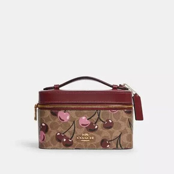 NWT Coach Cosmetic Case In Signature Canvas With Cherry Print CZ025 - Picture 1 of 5